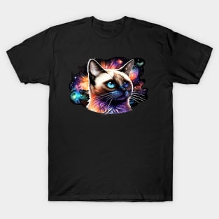 Siamese Cat With Galaxy Background T-Shirt